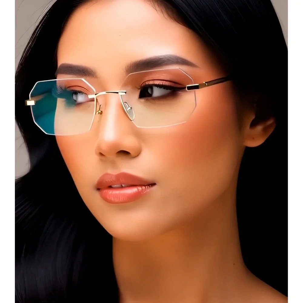 Eyeglasses Cutout Clear Lens Glasses Gold Frame Women Fashion Accessory Gafas